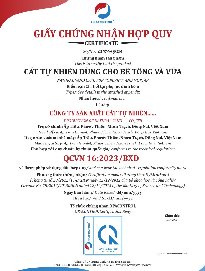 Mẫu giấy CNHQ cát tại OPACONTROL