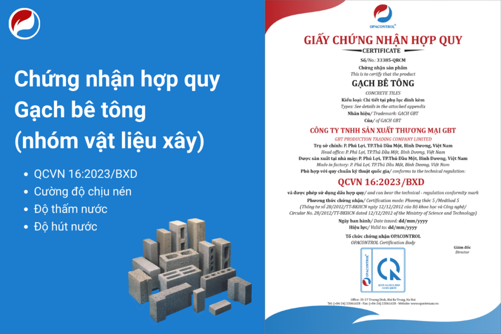 chứng nhận hợp quy gạch bê tông (nhóm vật liệu xây)