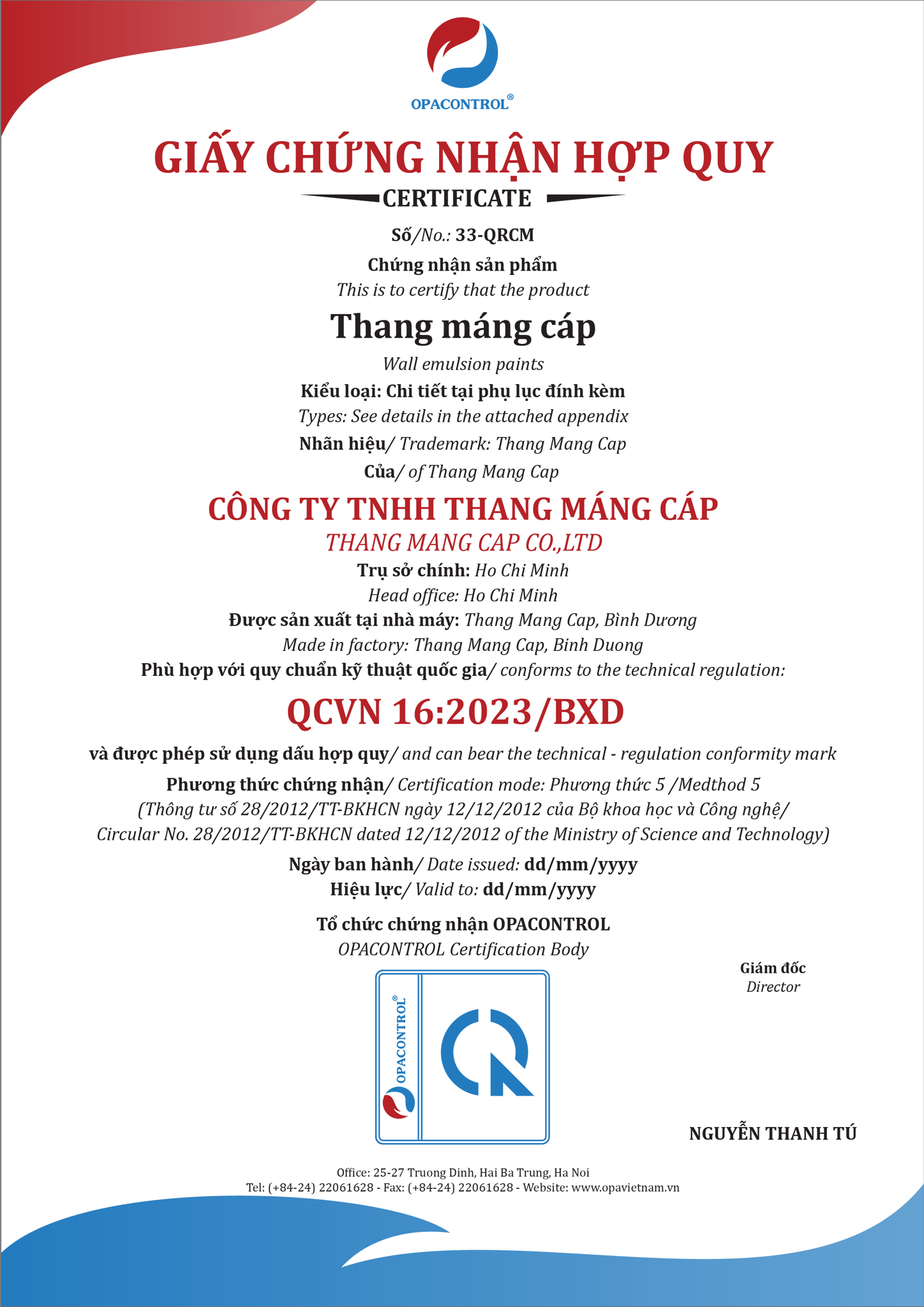 Chứng nhận hợp quy thang máng cáp